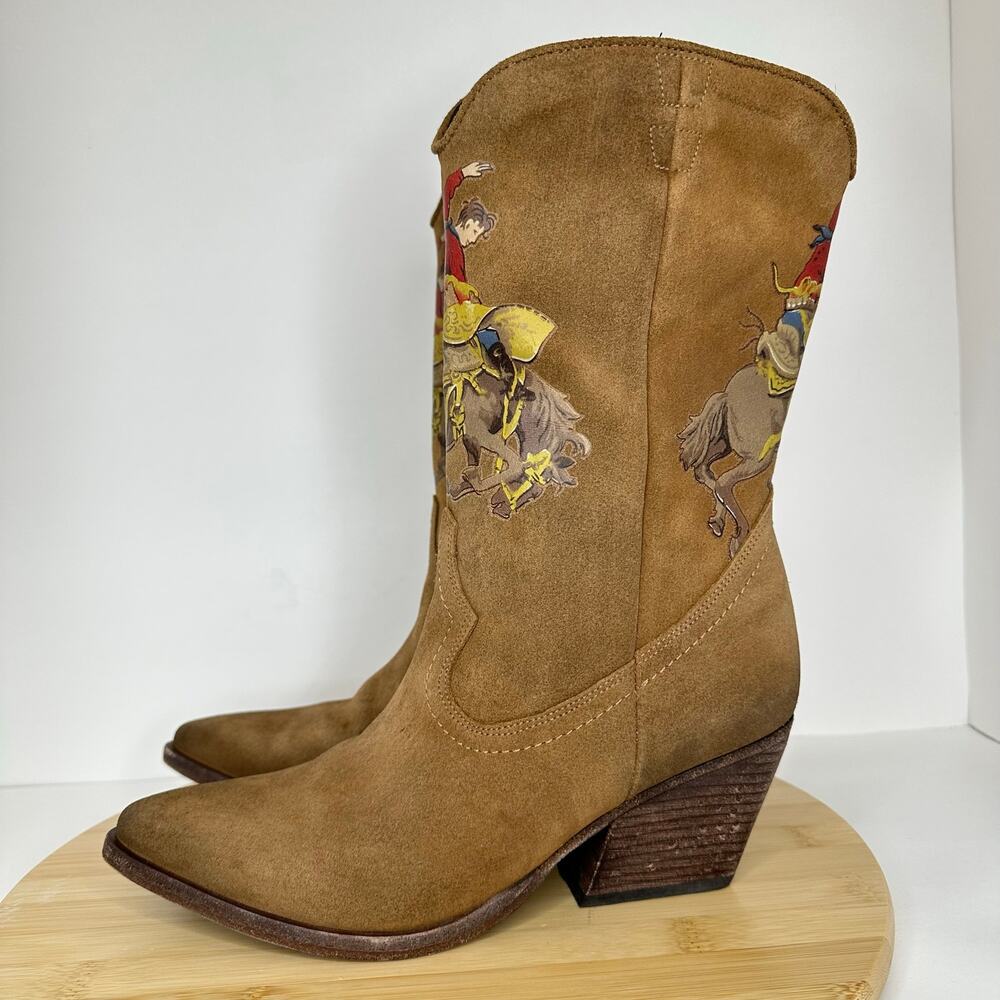 Golo Giddy-Up Western Cowboy Boots Rodeo Bucking Bronco Suede Leather Womens 7 - Picture 3 of 7